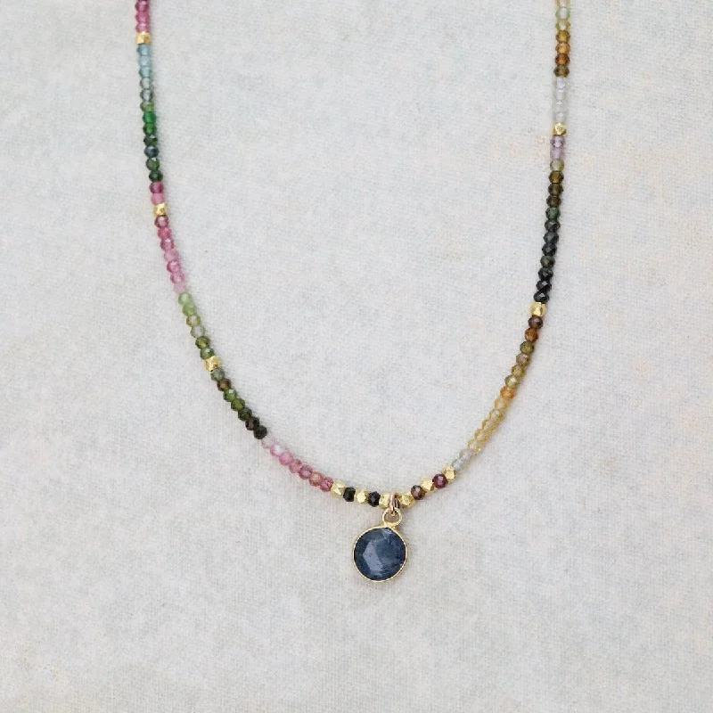 Bezel Set Indigo Kyanite and Tourmaline Choker Necklace