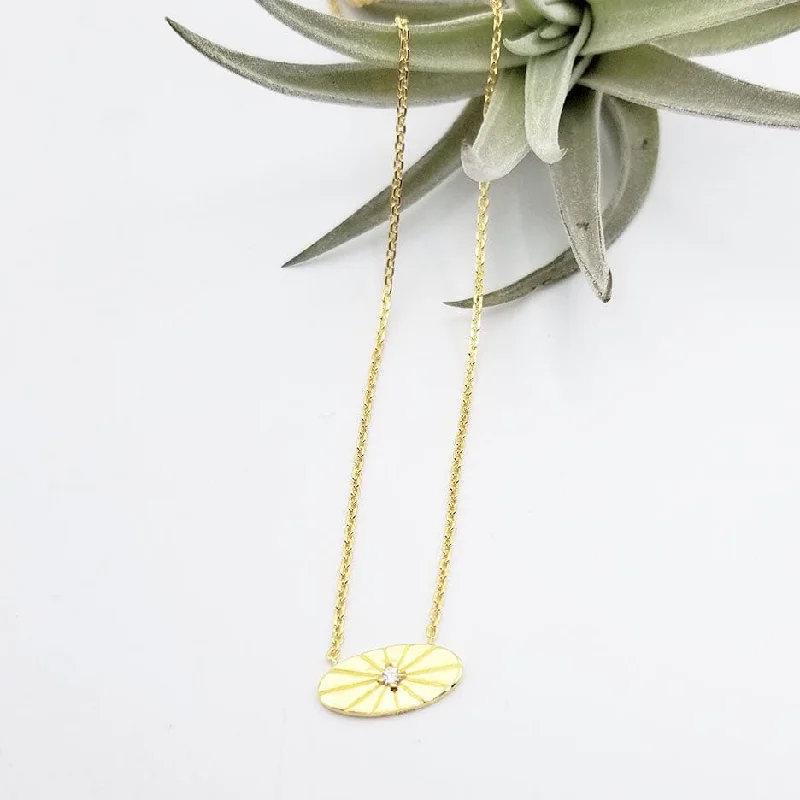 Vermeil Oval with Engraved Rays & CZ Necklace