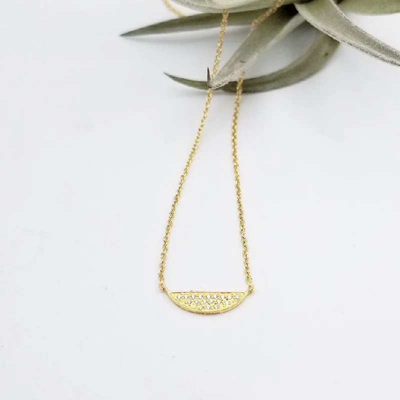 Vermeil CZ Pave Half Moon Necklace