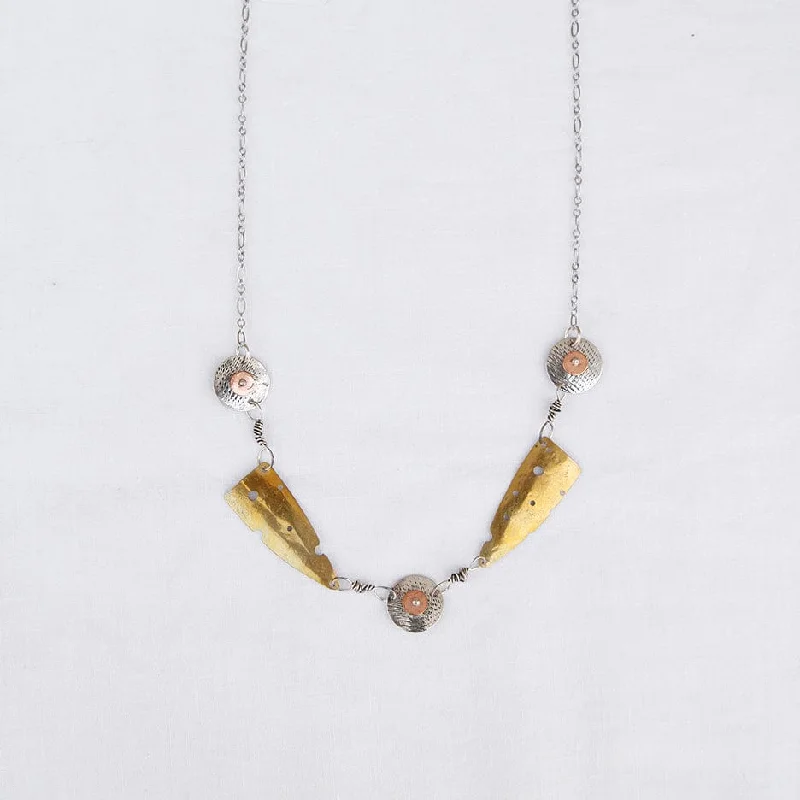 Mixed Metal Disc & Triangle Necklace