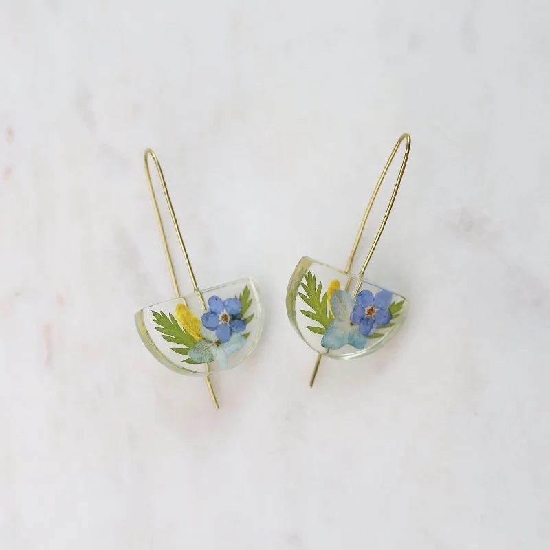 Botanical Half Moon Mixed Flower Earrings