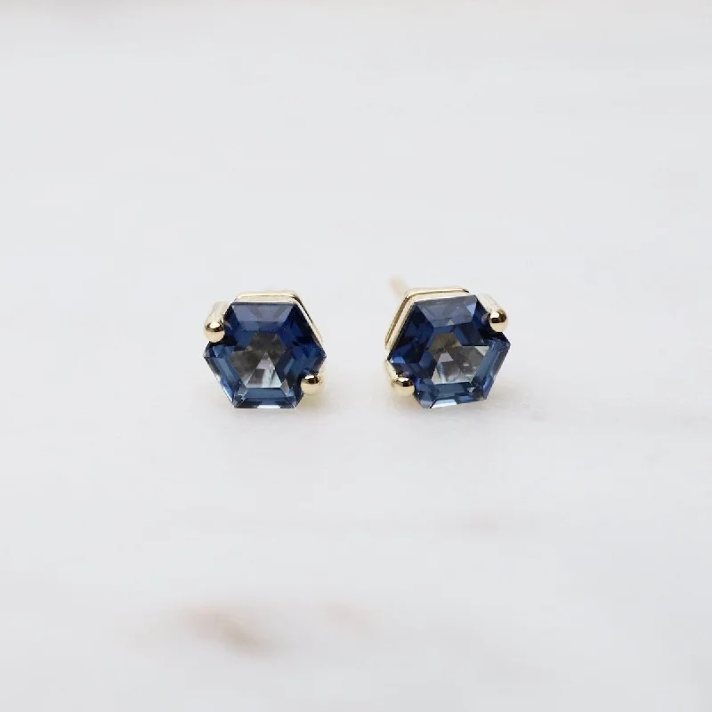 Hexagon English Blue Topaz Post Earrings