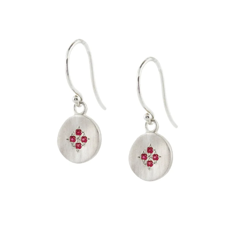 Four Star Wave Charm Earrings With Ruby