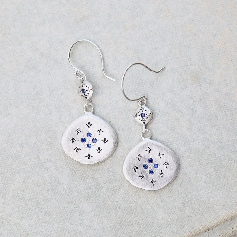 Silver Lights Earrings with Charms in Blue Sapphire